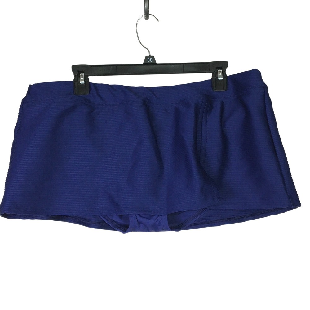 Lands End Textured Ribbed Mini Swim Skirt 16 Navy Storm
